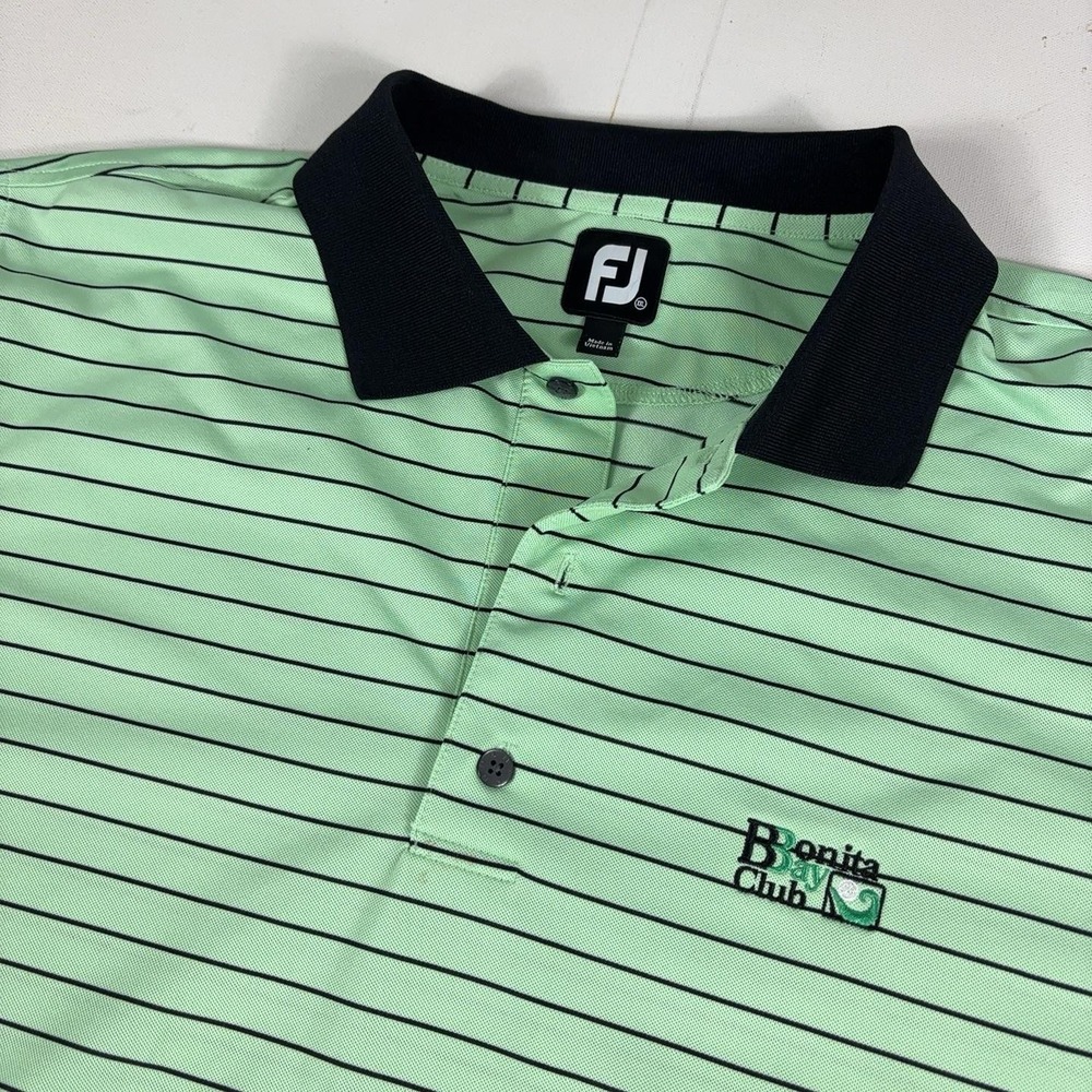 FootJoy Golf Polo Shirt Mens 2XL Green Striped Bonita Bay Club Short Sleeve
